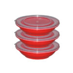 Ambalajlı Plastik Kırmızı Kase Seti (3 Kase + 3 Kapak)